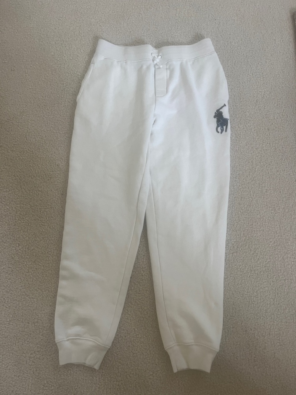 Ralph Lauren Kids White Sweatpants Size 14/16 with Blue Polo Logo Joggers Pocket